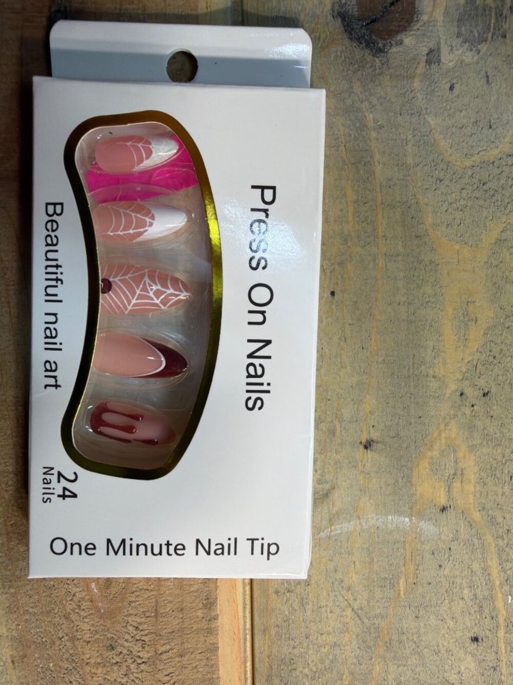 Halloween Spider Web & Ghost Press-On Nails 24 Pcs Nude & White With Red Rhinest - Picture 7 of 7